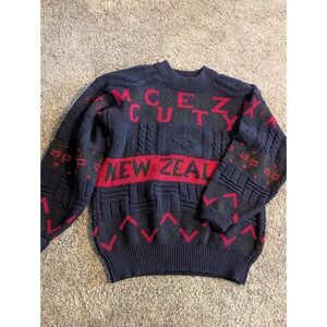 Mackenzie Country Mens Knit Sweater Navy Red Green‎ New Zealand Made Size S